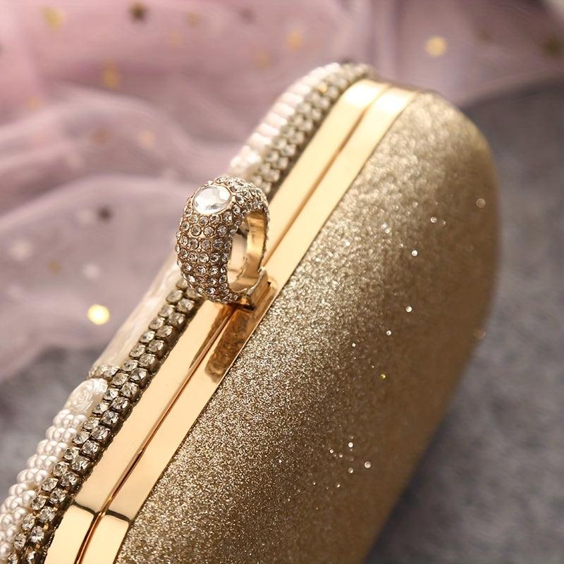 Rhinestone Clutch Purse Faux Pearl Evening Bag Women's Handbags