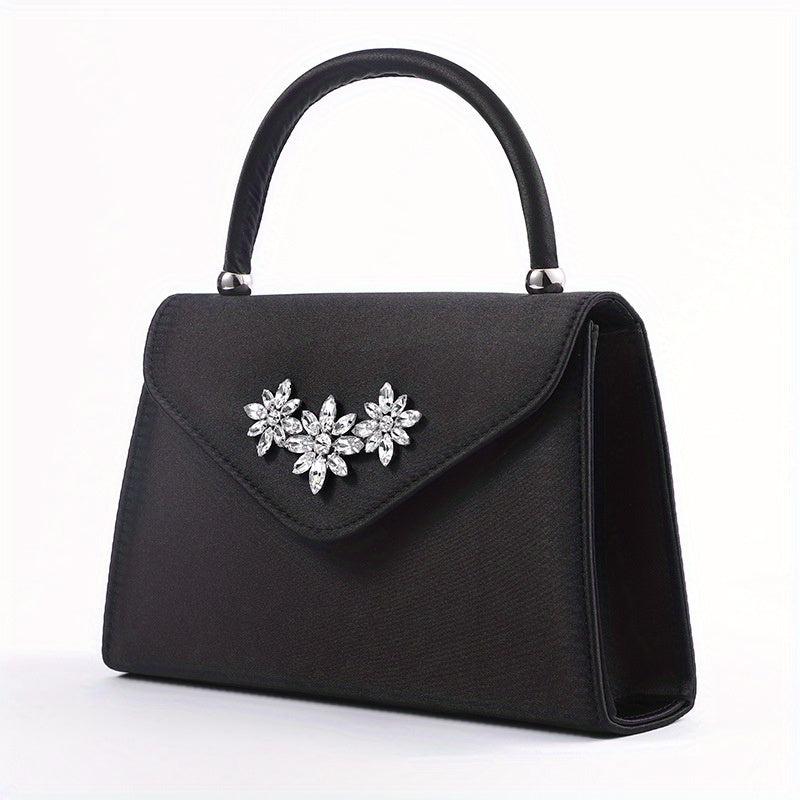 Floral Rhinestone Handbag Top Handle Clutch Purse for Party