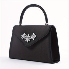 Floral Rhinestone Handbag Top Handle Clutch Purse for Party