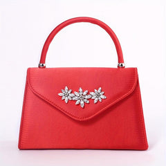 Floral Rhinestone Handbag Top Handle Clutch Purse for Party