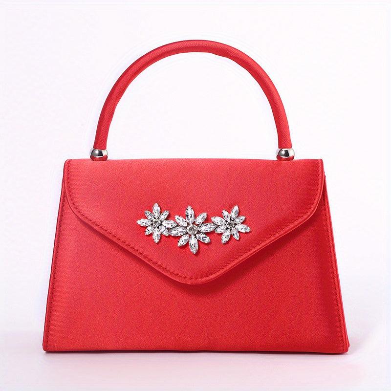 Floral Rhinestone Handbag Top Handle Clutch Purse for Party