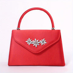 Floral Rhinestone Handbag Top Handle Clutch Purse for Party