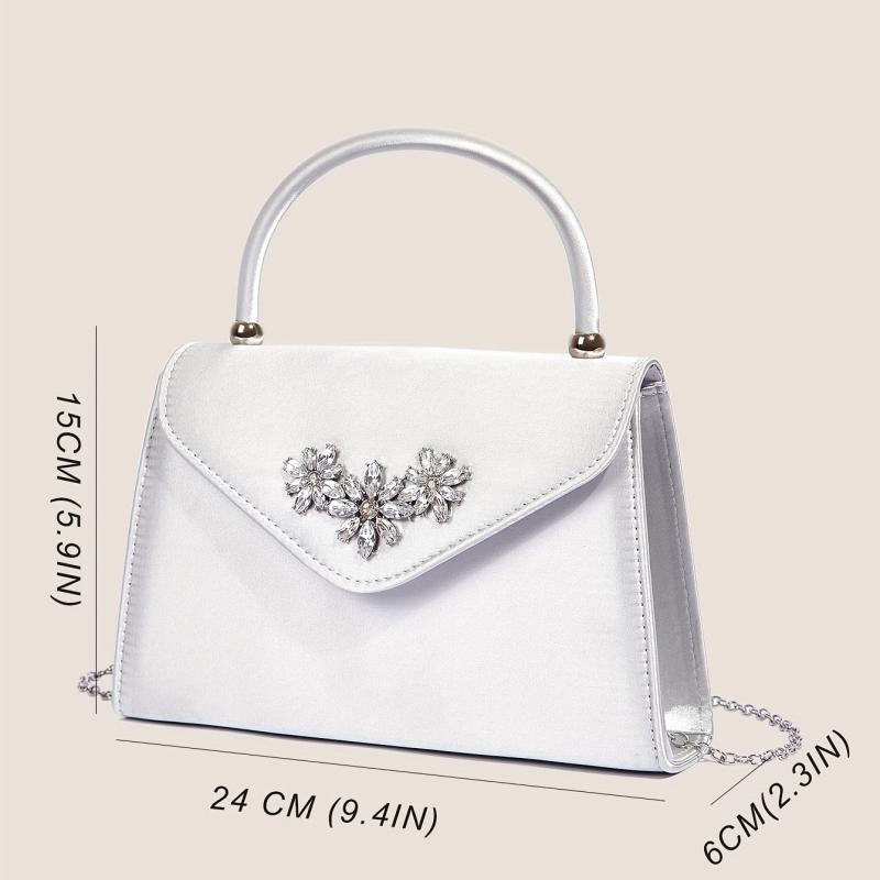Floral Rhinestone Handbag Top Handle Clutch Purse for Party