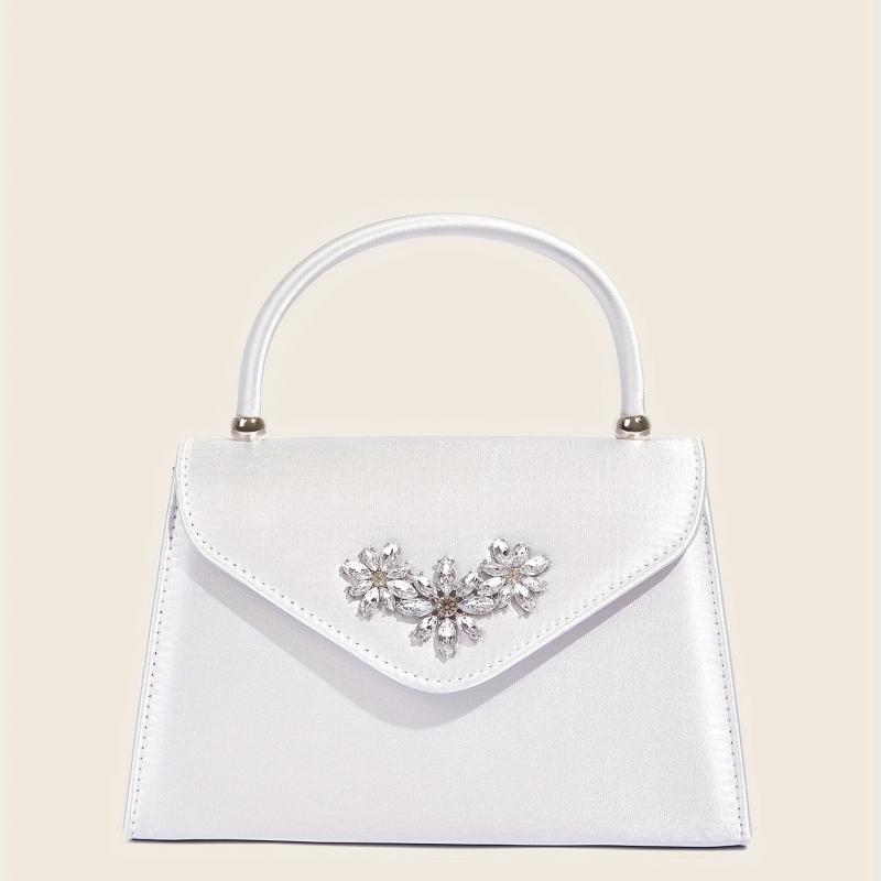 Floral Rhinestone Handbag Top Handle Clutch Purse for Party
