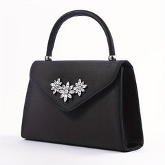 Floral Rhinestone Handbag Top Handle Clutch Purse for Party
