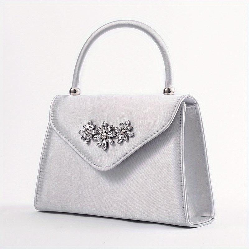 Floral Rhinestone Handbag Top Handle Clutch Purse for Party