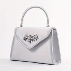 Floral Rhinestone Handbag Top Handle Clutch Purse for Party