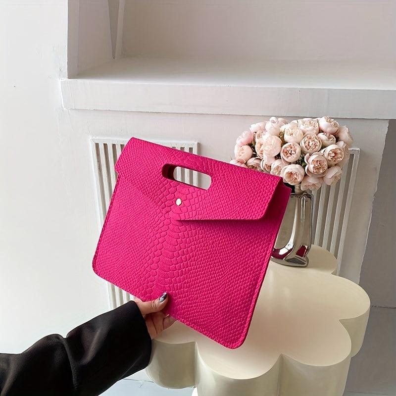 Crocodile Pattern Felt Handbag Women's Square Purse Large Capacity Clutch Bag