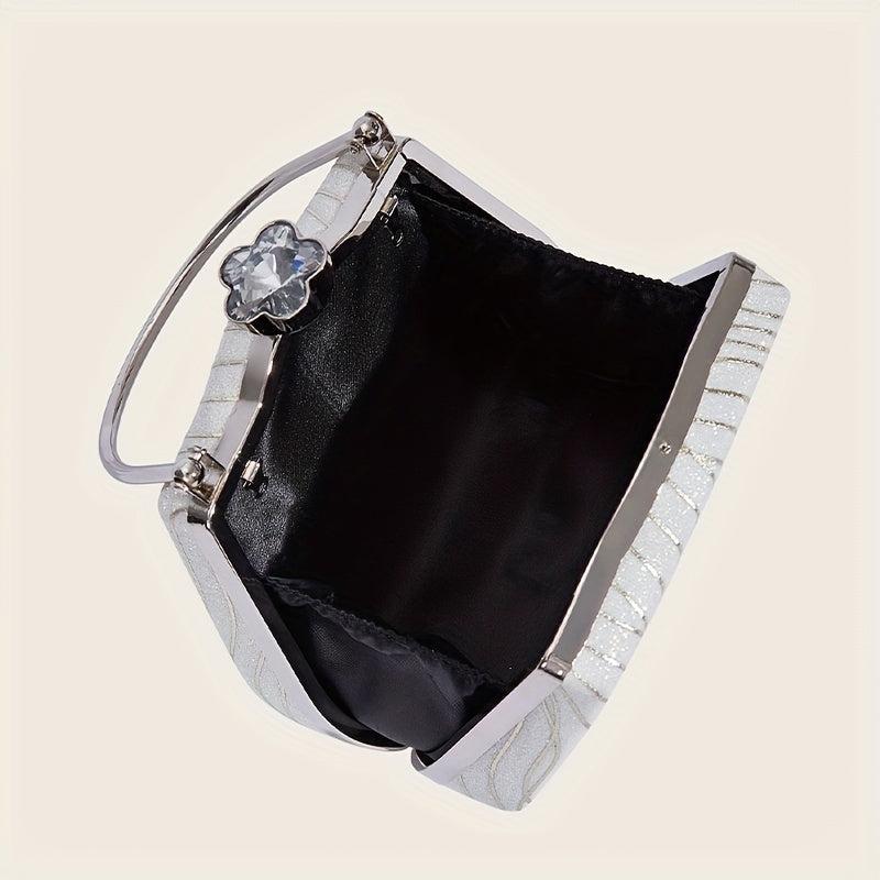Striped Top Handle Metal Chain Handbag Textured Satchel Purse