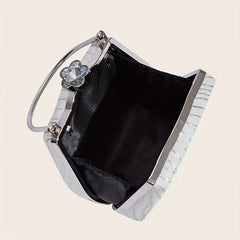 Striped Top Handle Metal Chain Handbag Textured Satchel Purse