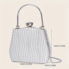 Striped Top Handle Metal Chain Handbag Textured Satchel Purse