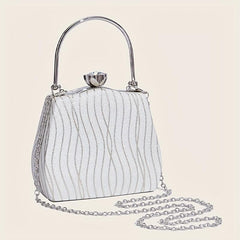 Striped Top Handle Metal Chain Handbag Textured Satchel Purse
