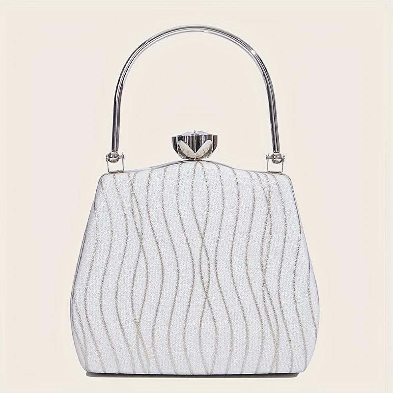 Striped Top Handle Metal Chain Handbag Textured Satchel Purse