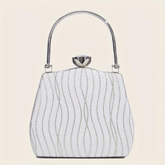 Striped Top Handle Metal Chain Handbag Textured Satchel Purse