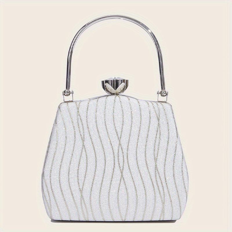 Striped Top Handle Metal Chain Handbag Textured Satchel Purse