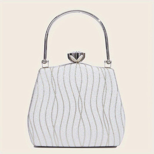 Striped Top Handle Metal Chain Handbag Textured Satchel Purse