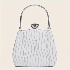 Striped Top Handle Metal Chain Handbag Textured Satchel Purse