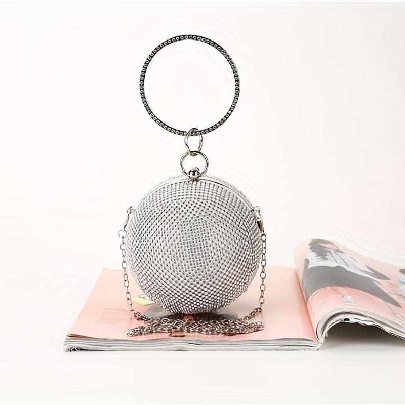 Glitter Rhinestone Round Clutch Dinner Purse Handbag For Wedding Party Prom