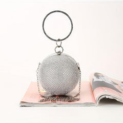 Glitter Rhinestone Round Clutch Dinner Purse Handbag For Wedding Party Prom