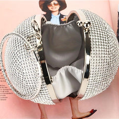 Glitter Rhinestone Round Clutch Dinner Purse Handbag For Wedding Party Prom