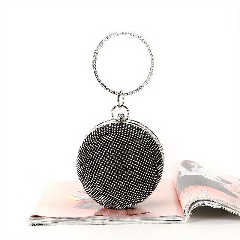 Glitter Rhinestone Round Clutch Dinner Purse Handbag For Wedding Party Prom