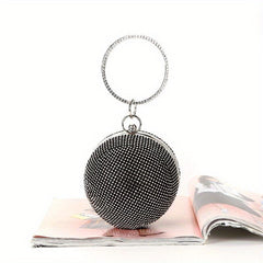 Glitter Rhinestone Round Clutch Dinner Purse Handbag For Wedding Party Prom