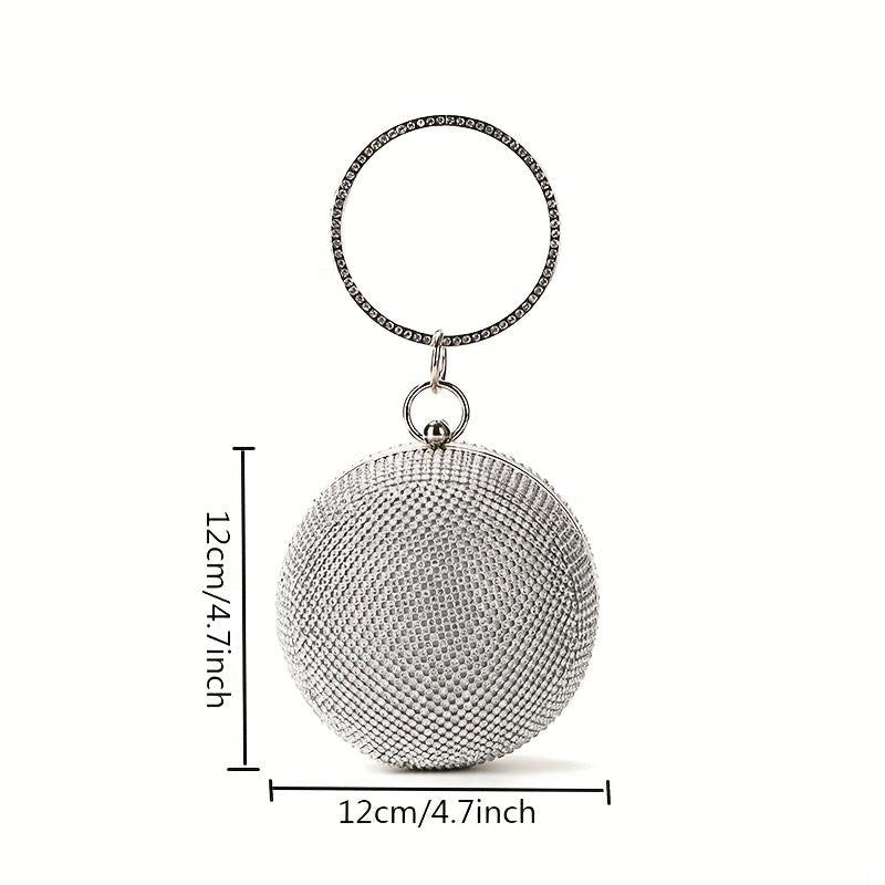Glitter Rhinestone Round Clutch Dinner Purse Handbag For Wedding Party Prom