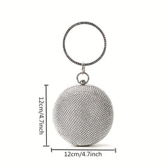 Glitter Rhinestone Round Clutch Dinner Purse Handbag For Wedding Party Prom