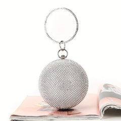 Glitter Rhinestone Round Clutch Dinner Purse Handbag For Wedding Party Prom