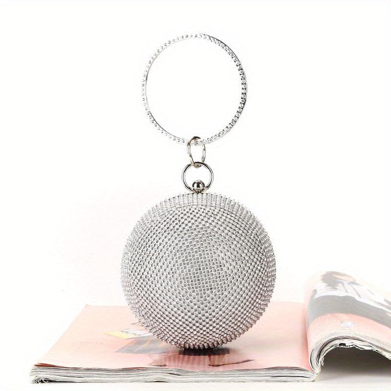 Glitter Rhinestone Round Clutch Dinner Purse Handbag For Wedding Party Prom