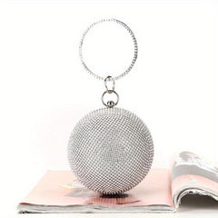 Glitter Rhinestone Round Clutch Dinner Purse Handbag For Wedding Party Prom