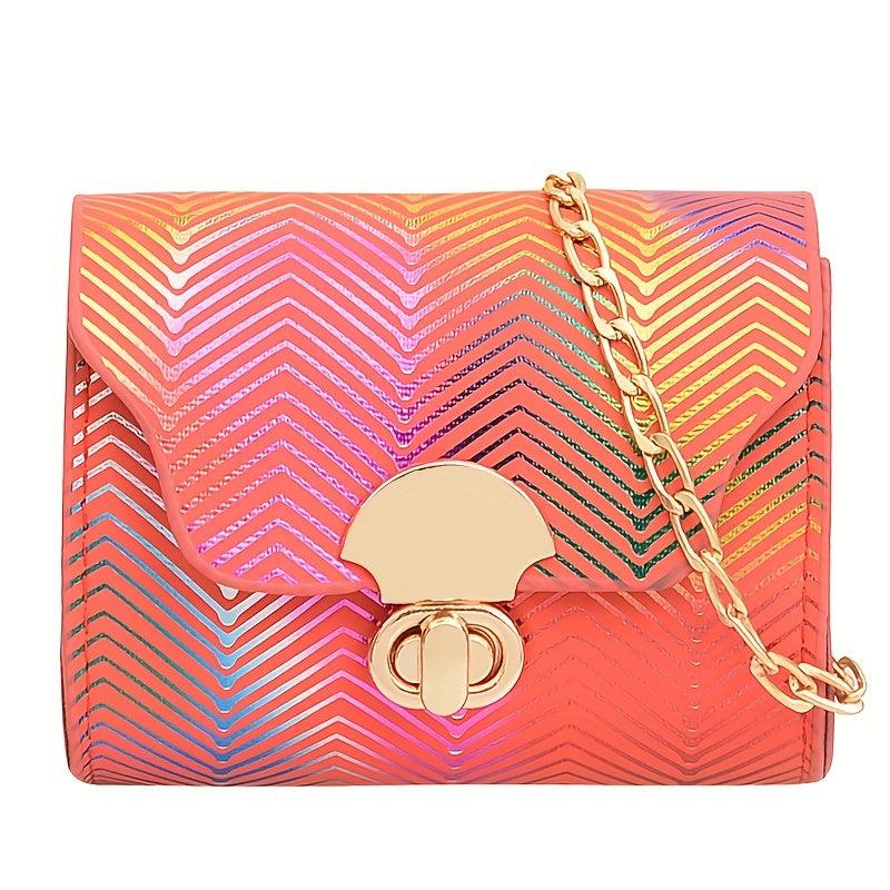 Laser Gradient Small Square Shoulder Bag Stylish Niche Turn Lock Purse