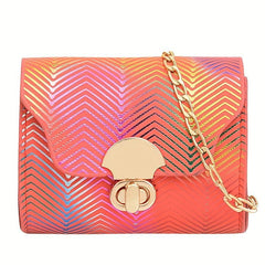 Laser Gradient Small Square Shoulder Bag Stylish Niche Turn Lock Purse
