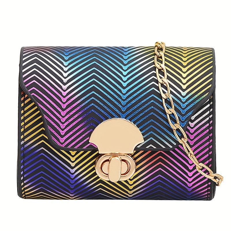 Laser Gradient Small Square Shoulder Bag Stylish Niche Turn Lock Purse