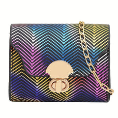 Laser Gradient Small Square Shoulder Bag Stylish Niche Turn Lock Purse