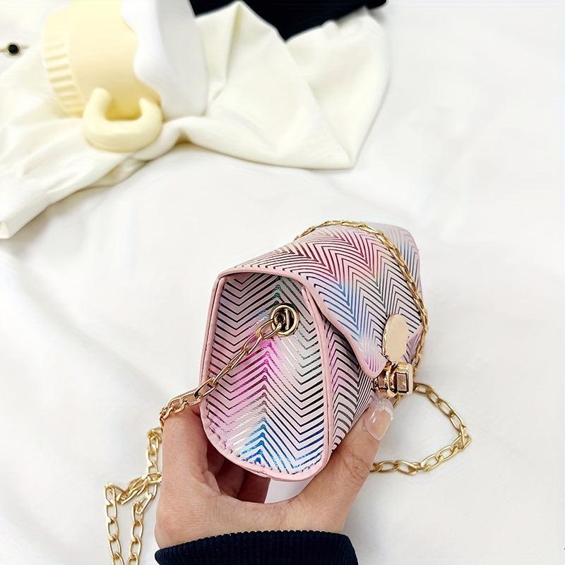 Laser Gradient Small Square Shoulder Bag Stylish Niche Turn Lock Purse