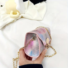 Laser Gradient Small Square Shoulder Bag Stylish Niche Turn Lock Purse