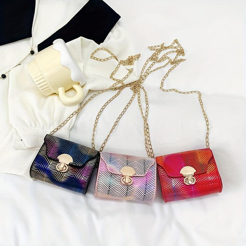 Laser Gradient Small Square Shoulder Bag Stylish Niche Turn Lock Purse