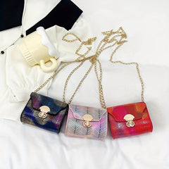 Laser Gradient Small Square Shoulder Bag Stylish Niche Turn Lock Purse