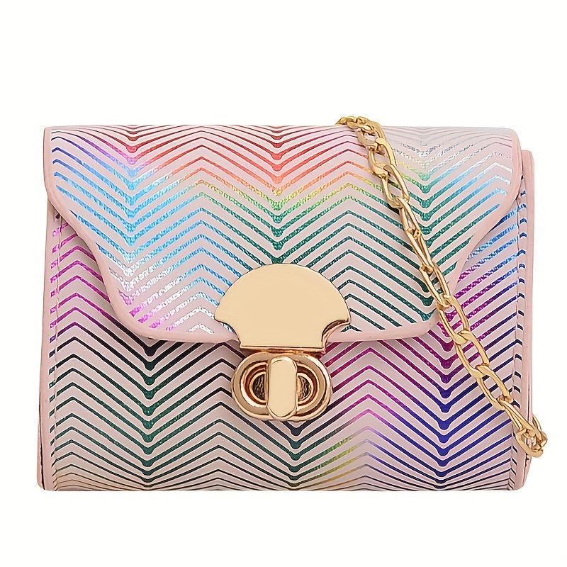 Laser Gradient Small Square Shoulder Bag Stylish Niche Turn Lock Purse