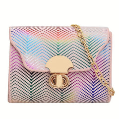 Laser Gradient Small Square Shoulder Bag Stylish Niche Turn Lock Purse
