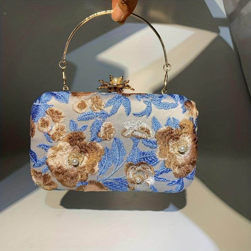 Flower Embroidery Faux Pearl Clutch Bag for Wedding Banquet