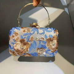 Flower Embroidery Faux Pearl Clutch Bag for Wedding Banquet