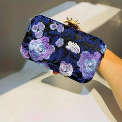Flower Embroidery Faux Pearl Clutch Bag for Wedding Banquet