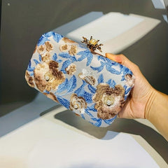 Flower Embroidery Faux Pearl Clutch Bag for Wedding Banquet
