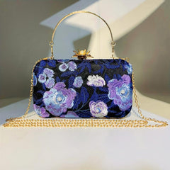 Flower Embroidery Faux Pearl Clutch Bag for Wedding Banquet