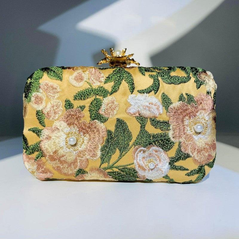 Flower Embroidery Faux Pearl Clutch Bag for Wedding Banquet