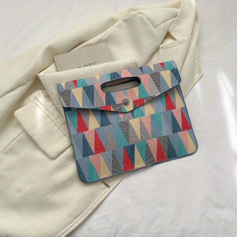 Triangle Pattern Contrast Thin Handbag - Colorful Textured Clutch Bag