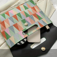 Triangle Pattern Contrast Thin Handbag - Colorful Textured Clutch Bag