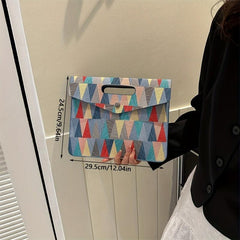 Triangle Pattern Contrast Thin Handbag - Colorful Textured Clutch Bag